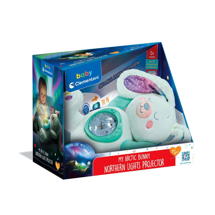 Schneehase mit Nordlicht-Projektion